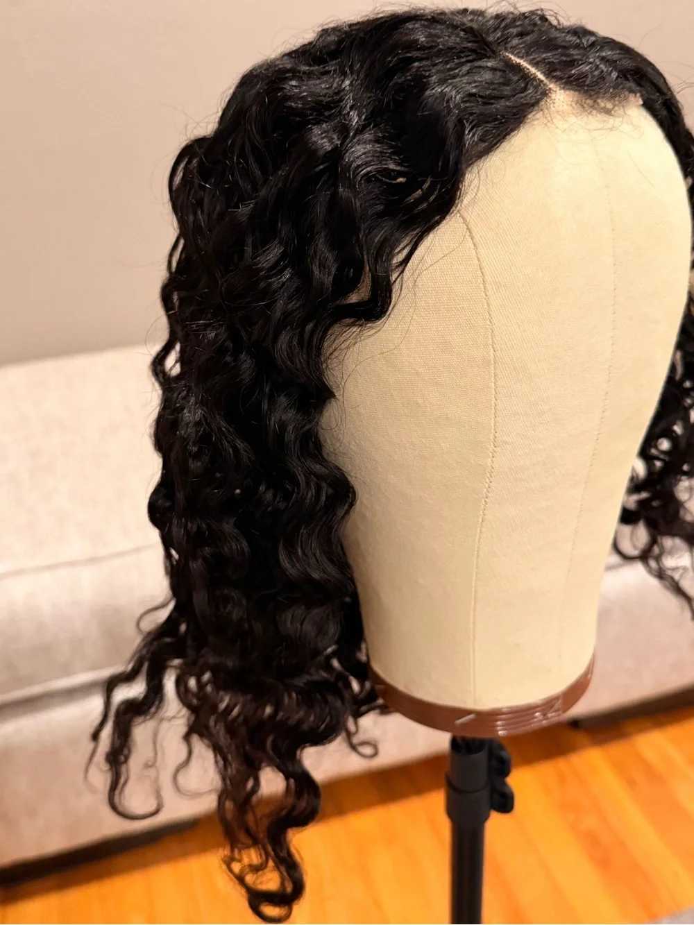 16” Natural Black Water Wave Human Hair Bob Wig 2x6 HD Lace Front 200% Den #231